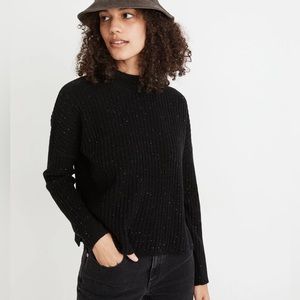 Madewell Donegal (Re)sourced Cashmere Ribbed Mockneck Sweater Black Speckled S